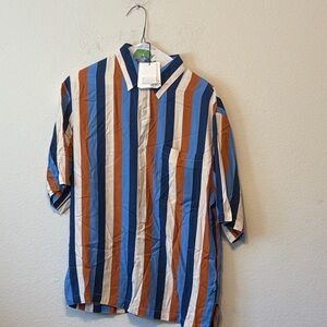 Sandro Men’s Striped Button-Down Shirt in Blue, Brown & White
